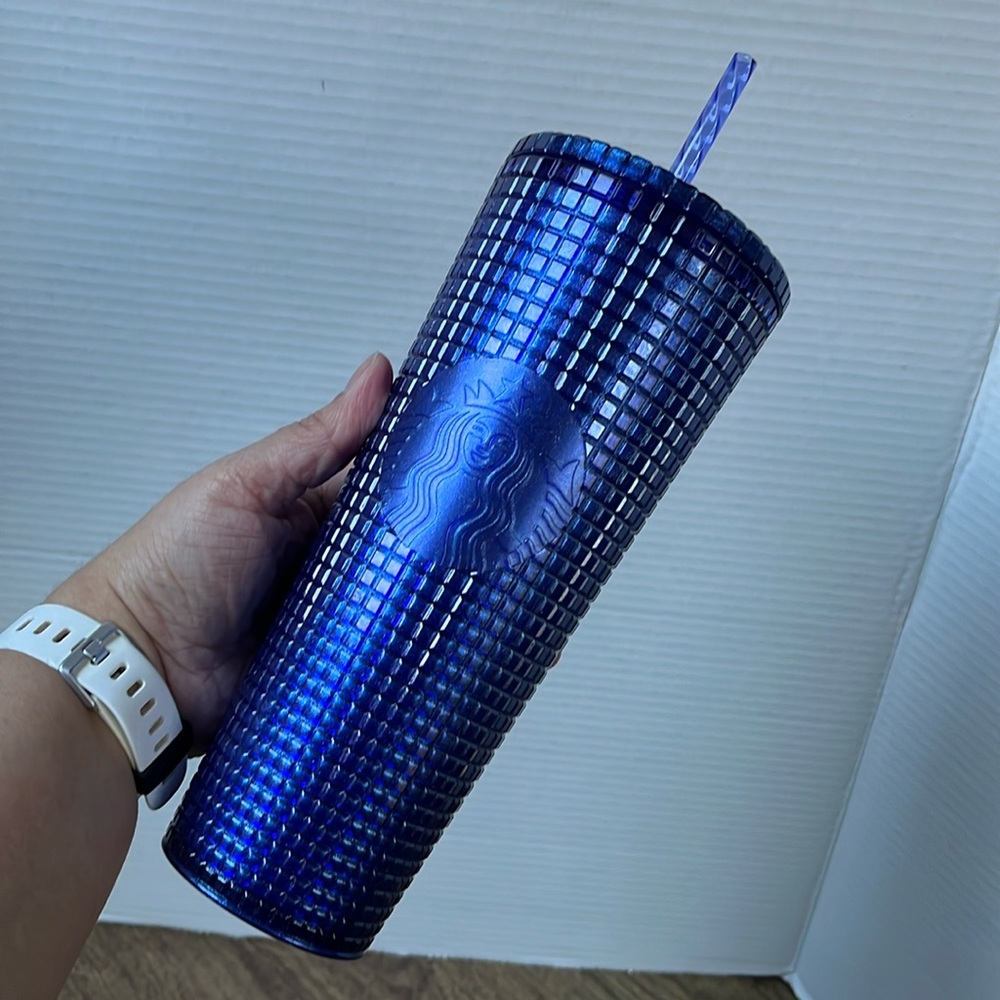 NWT Starbucks Blueberry Venti Cup ‘Cobalt Blue Pearl Grid’ Glitter Tumbler